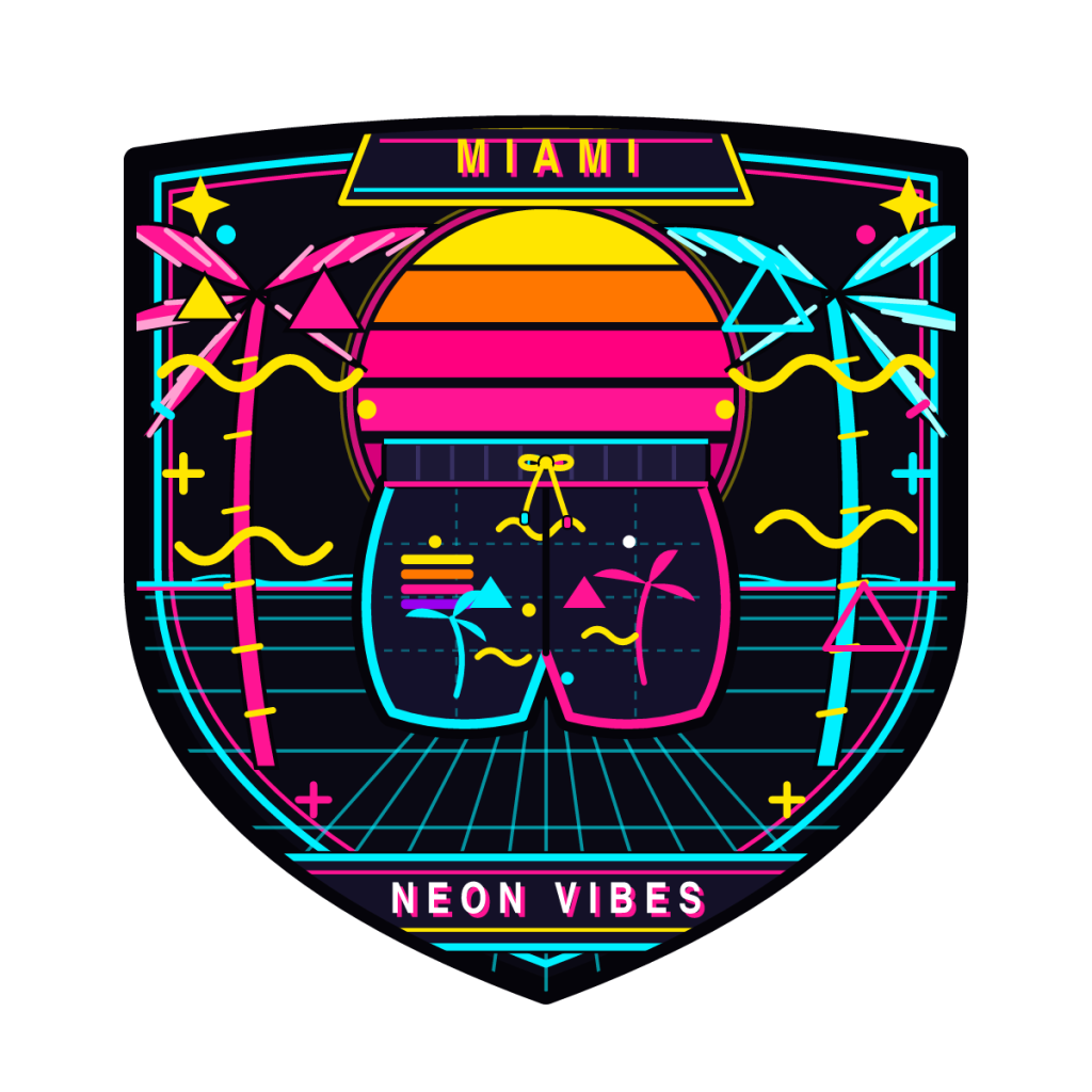 1980s Miami Neon Swim Trunks Retro Shield Vinyl Sticker AMEY9R